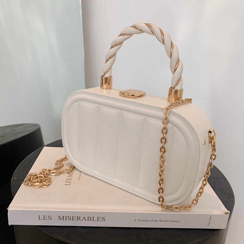 Túi Đeo Chéo Hình Vuông Cỡ Nhỏ Phối Dây Xích Thời Trang Cho Nữ