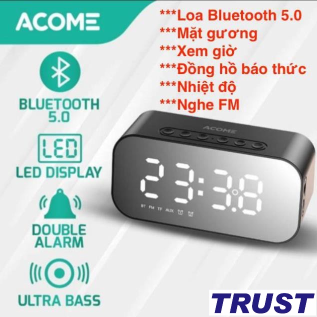 Loa Bluetooth 5W Màn Hình LED - Hỗ Trợ Mặt gương, Xem giờ, Đồng hồ báo thức, Nhiệt độ , Nghe FM-ACOME A5-CHÍNH HÃNG