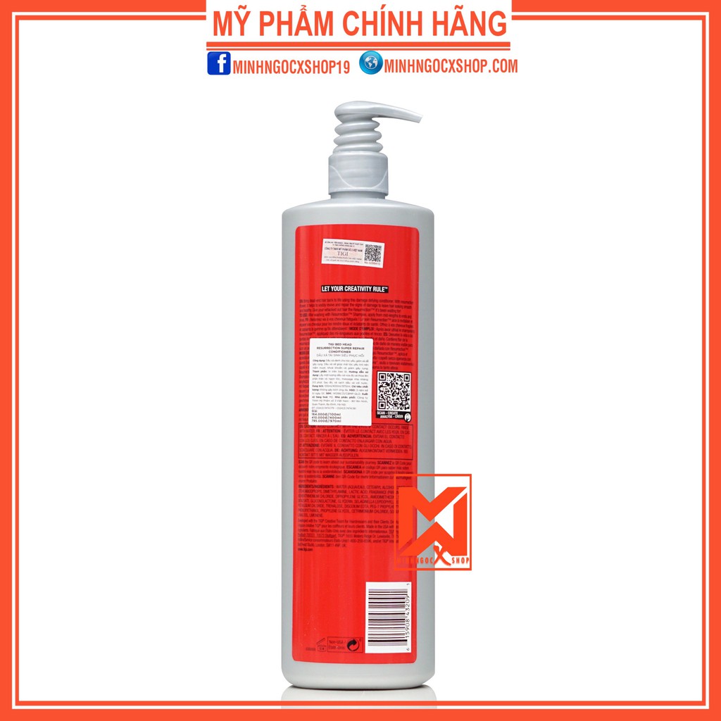 Dầu xả tigi đỏ - dầu xả tái sinh siêu phục hồi TIGI RESURRECTION SUPER REPAIR 970ml chính hãng