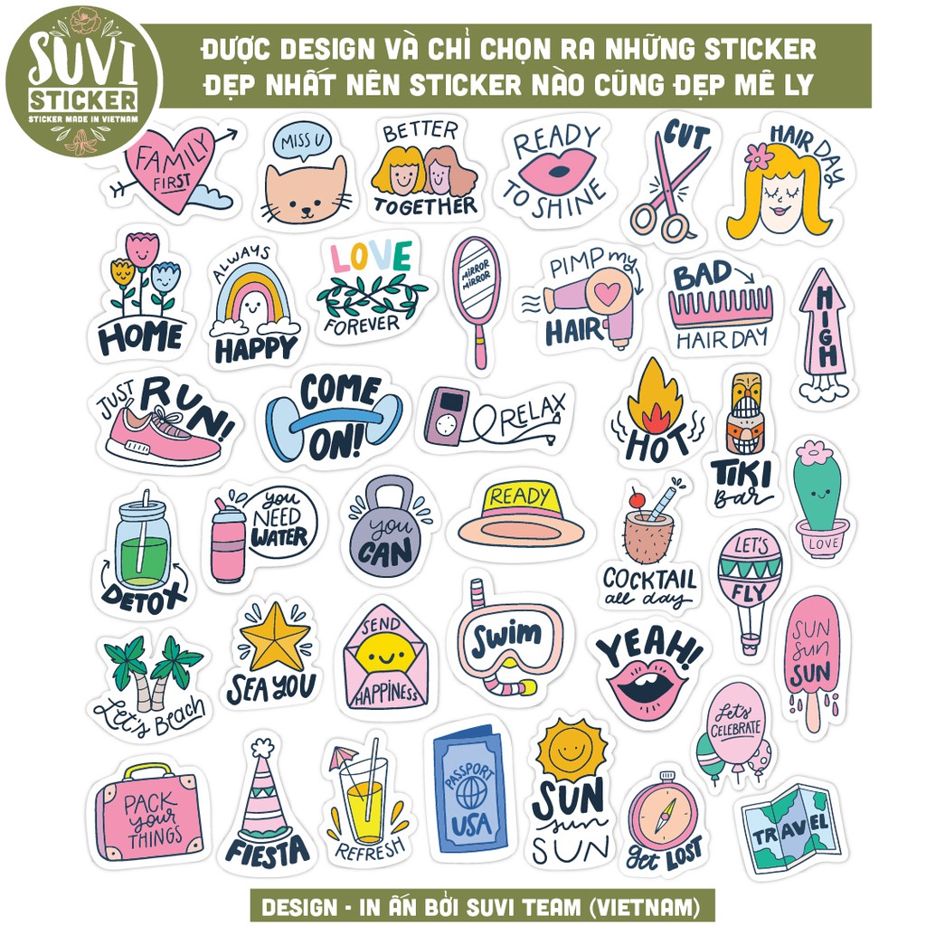 50 Sticker Cute Dễ Thương chống nước sticker dán laptop, điện thoại, đàn guitar, mũ bảo hiểm, vali. Girl02