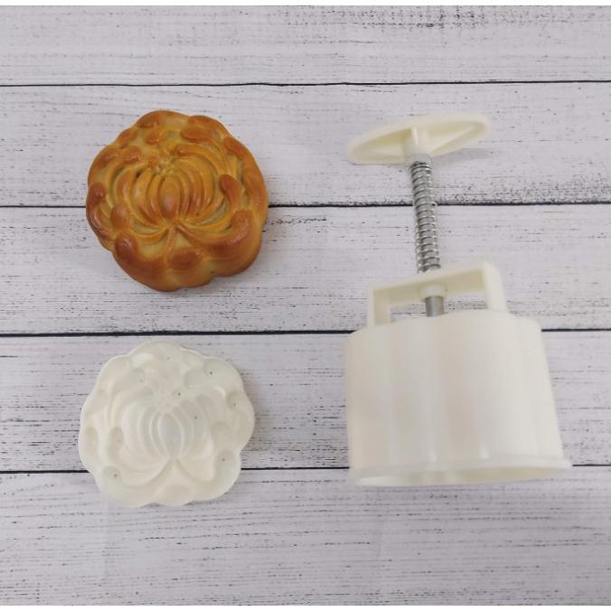 Khuôn bánh trung thu lò xo 1 mặt hình hoa cúc từ 50-75gr