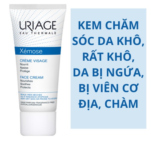 (Chính hãng) Kem chăm sóc da khô, rất khô, da bị ngứa, bị viêm da cơ địa, chàm Uriage XEMOSE CREME VISAGE T 40ml