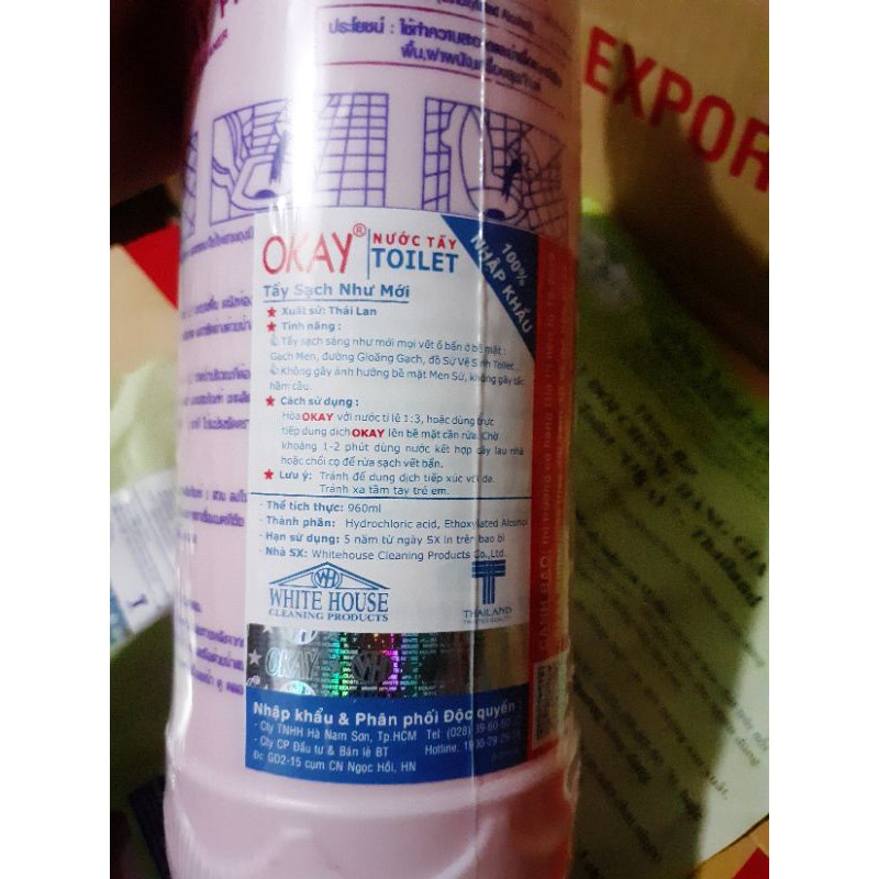 Nước tẩy bồn cầU toilet OKAY PINK 960ML chính hãng thái lan an toàn tiện lợi sach sẽ