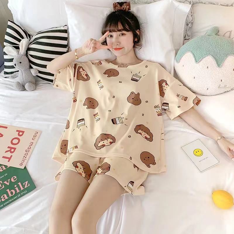 Đồ bộ nữ cộc tay bigsize mặc nhà TOZZO mùa hè quần đùi thun cotton cute dễ thương phong cách hàn quốc 40-70Kg BC1