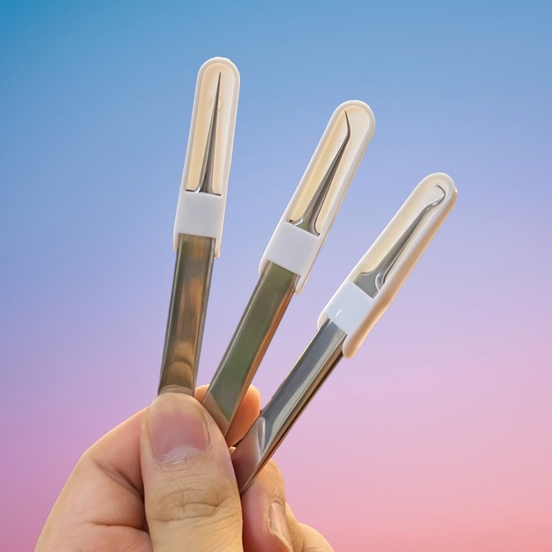Bộ 3 cây nặn mụn đầu đen bằng thép không rỉ hiệu Keli, combo 3 nhíp lấy mụn Keli có nhíp gắp mụn tiện lợi