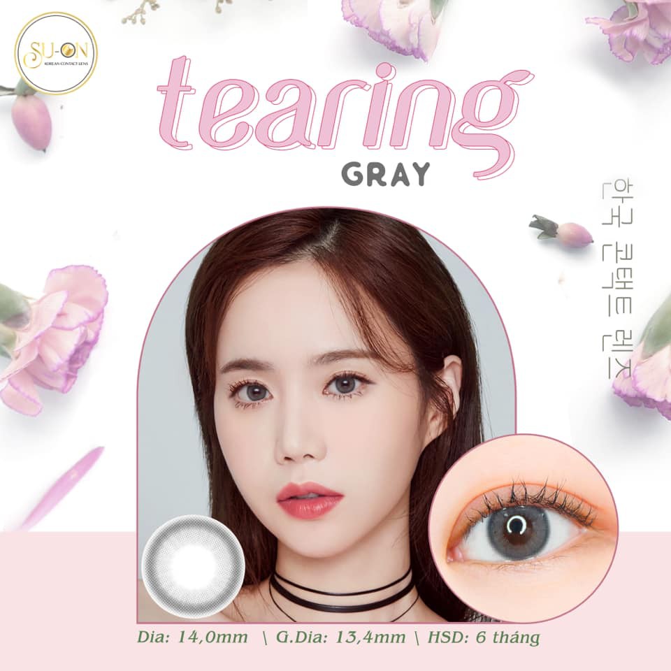 Lens xám/nâu trà sữa tự nhiên TEARING GRAY/BROWN, kính áp tròng Hàn Quốc chính hãng Lensme 14mm, siêu êm và mềm 6 tháng