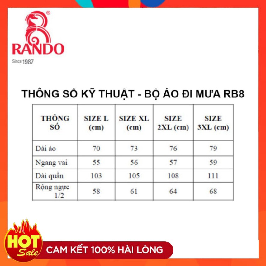 Áo Mưa Rando Chính Hãng, Áo Mưa Bộ Vải Dù 2 Lớp Kiêm Áo Gió Giữ Ấm Cao Cấp (Bộ RB8), Tiện Dụng Khi Lái Nam/Nữ Xe