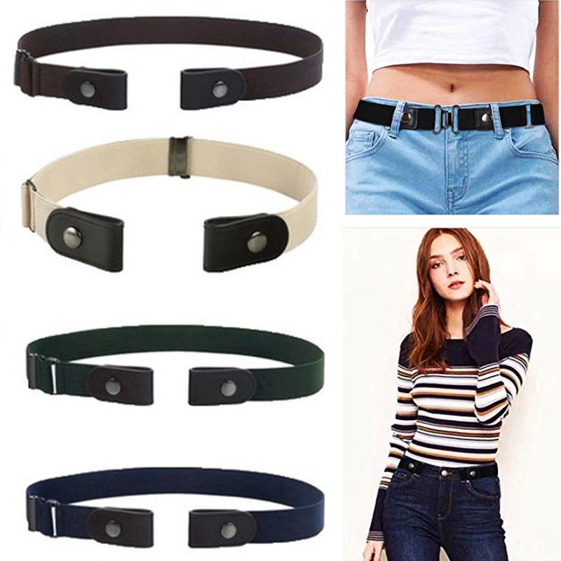 Leather Belt Slim Stretch Invisible Round Adjustment Buckle Belt