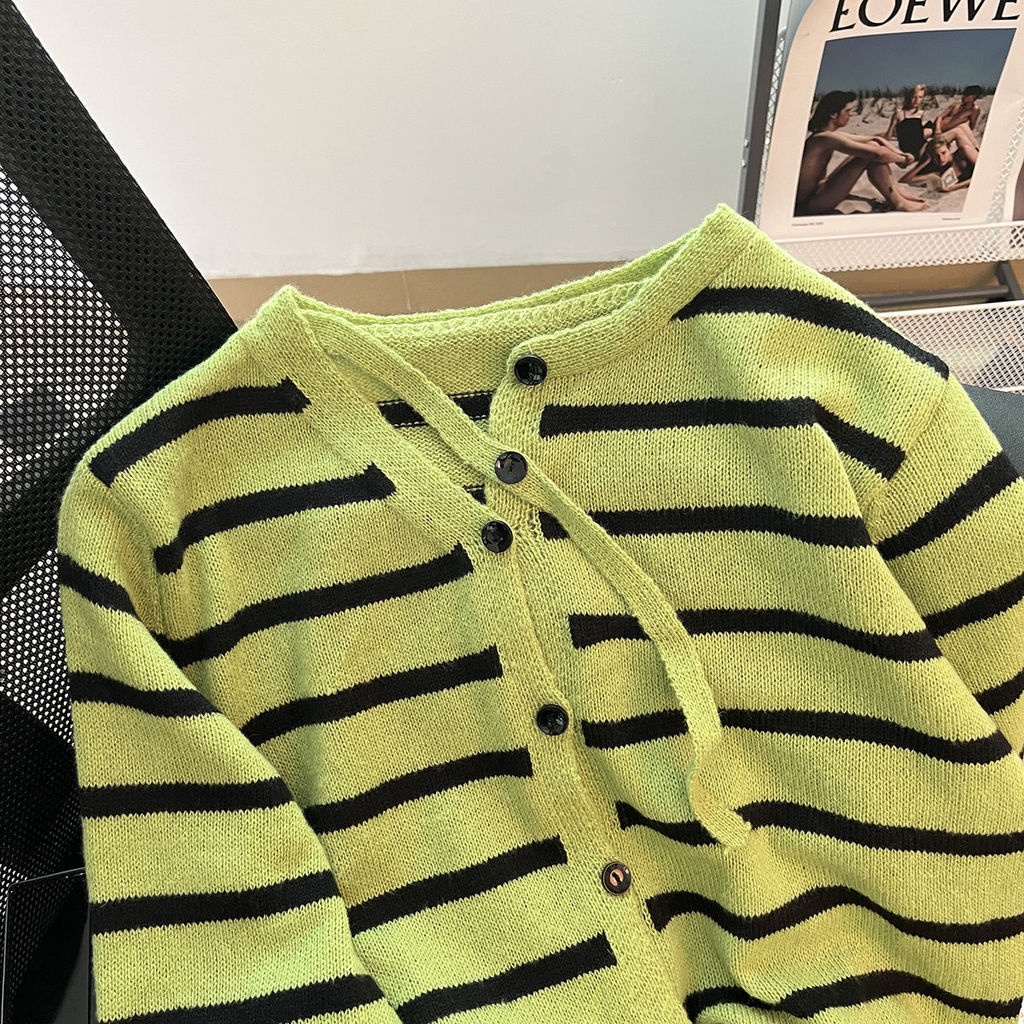 Áo khoác cardigan PURE CUBE dệt kim hoạ tiết kẻ sọc thời trang thu đông dành cho nữ