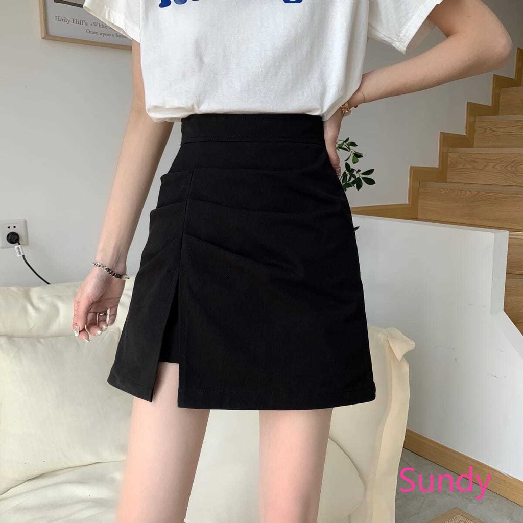 Chân Váy Lưng Cao Xẻ Tà Thời Trang Mùa Hè Hàn Quốc Cho Nữ