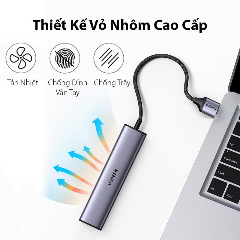 Bộ Hub UGREEN 20915 chia USB 3.0 ra 3 cổng USB 3.0 + Lan Gigabit 1000Mbps - Hàng chính hãng