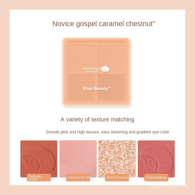 [Hàng mới về] Bảng phấn mắt KISS BEAUTY 4 màu tông đất chống nước lâu trôi hợp thời trang cho nữ