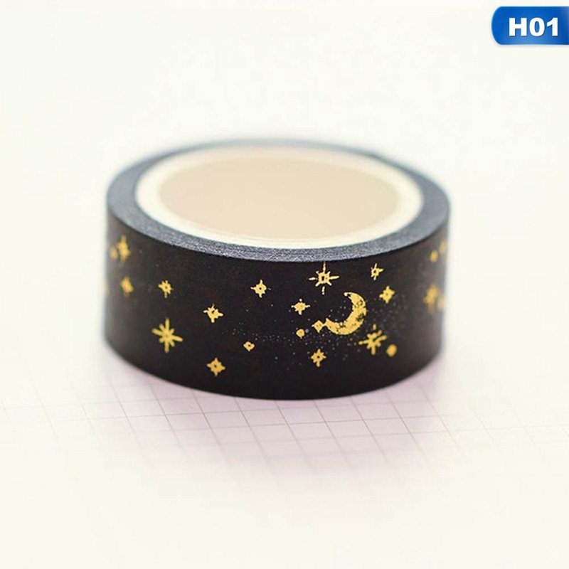 Băng keo hình mặt trăng ngôi sao màu đen dễ thương dùng gói quà trang trí sổ tay 1.5cm X 5m DIY