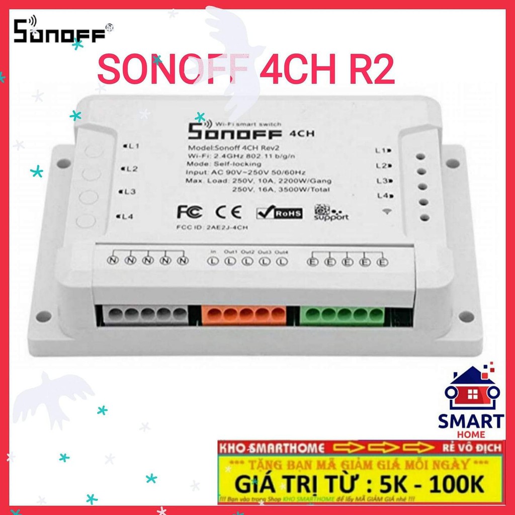 SONOFF 4CH R3, công tắc WIFI, điều khiển 4 KÊNH, điều khiển từ xa thông minh