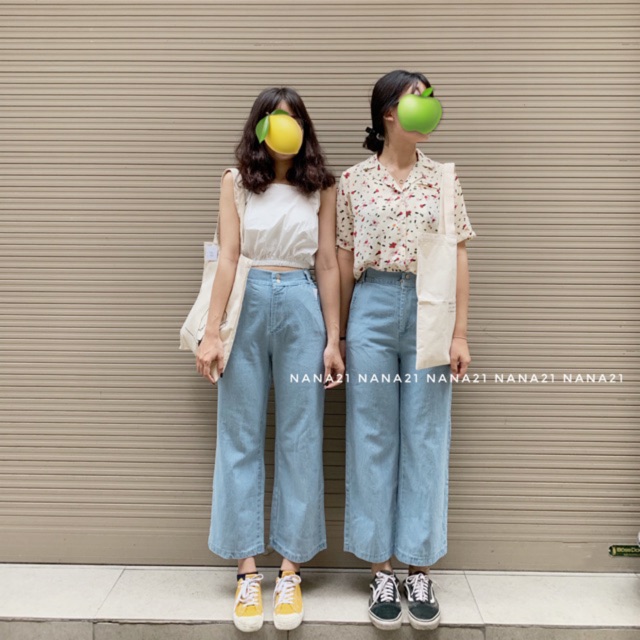 Quần jeans dáng culotte cạp cao