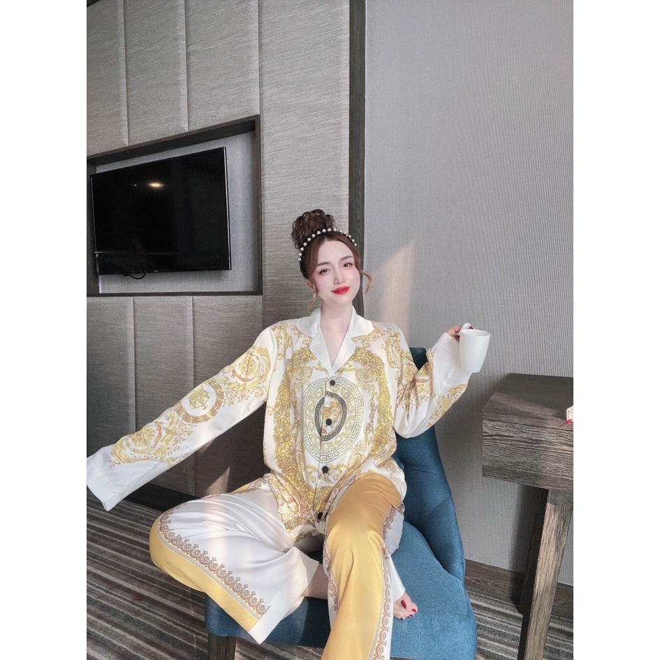 Pijama lụa quần dài hoạ tiết siêu xinh