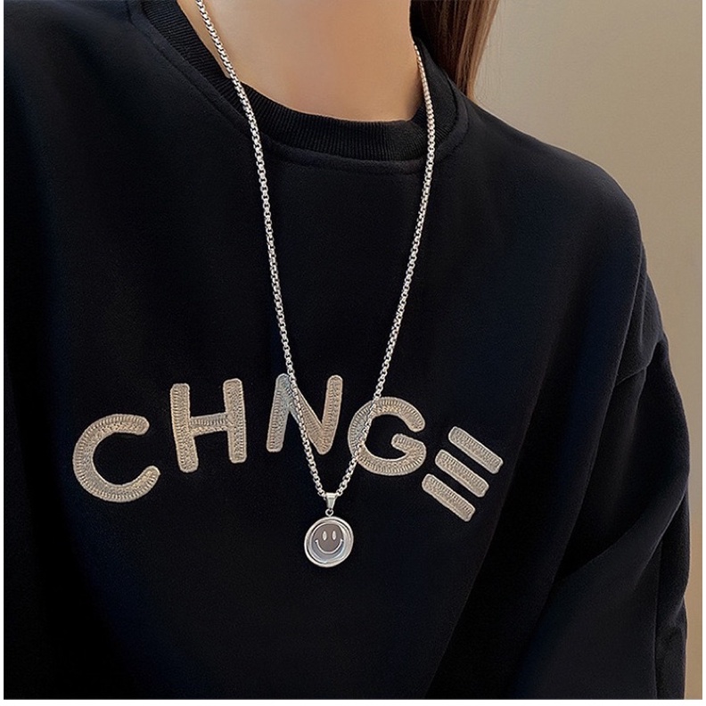 Dây Chuyền Unisex Thép Titan Không Đen Gỉ có thể đeo 2 mặt cười hoặc buồn Phong Cách Thời Trang Hip Hop