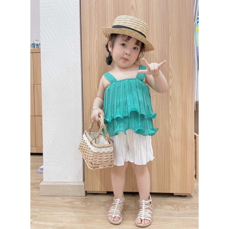 Bộ dập ly quần trăng thời trang bé gái