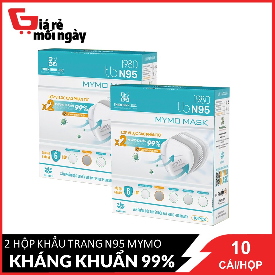 Combo 2 Khẩu Trang Y Tế N95 MYMO MASK X2 Kháng Khuẩn Diệt 99% Hộp 10 cái x2
