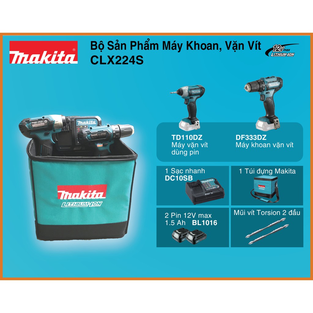 Bộ sản phẩm máy khoan,vặn vít CLX224S