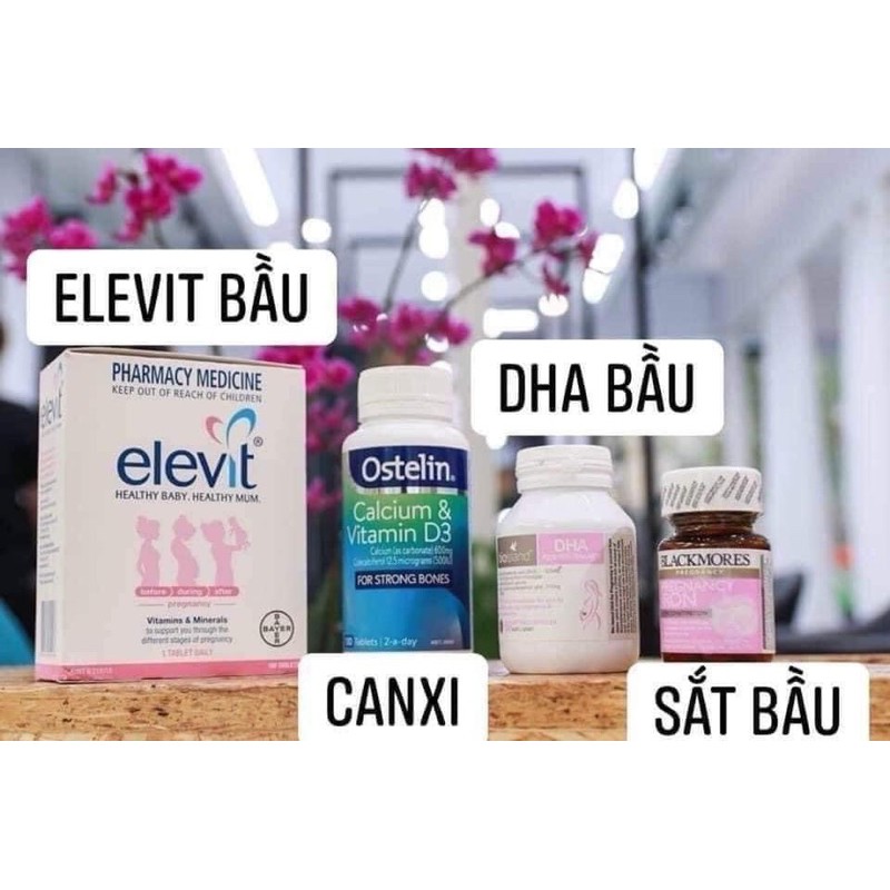 Bộ vitamin chăm sóc bà bầu Úc Elevit - sắt blackmore - DHA - Canxi ostelin