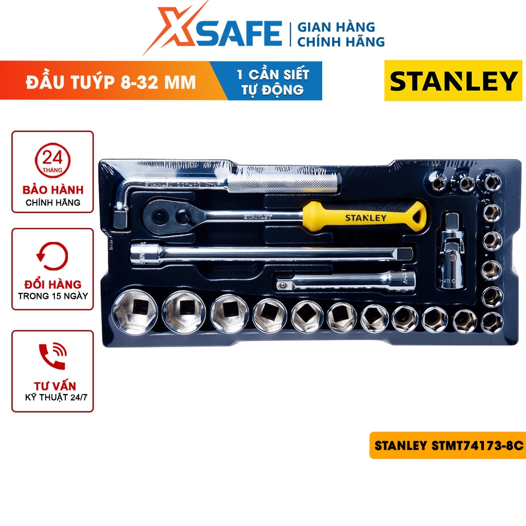 Đầu tuýp 1/2 inch 6PT MET STANLEY STMT74173-8C 23 chi tiết, chất liệu thép CR-V cứng cáp, chống oxy hóa, tay quay hỗ trợ