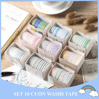 [Quà Tặng là 1 bìa Stick mèo] Set 10 cuộn washi tape chất liệu giấy