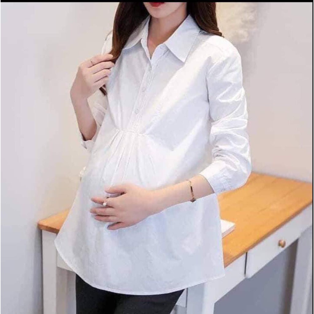 Áo sơ mi bầu công sở trắng đẹp cực xinh cho mẹ bầu xinh đẹp A14
