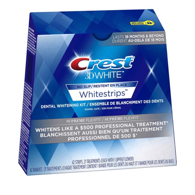 hộp 21 ngày miếng dán trắng răng Crest 3D white whitestrips supreme dùng cho răng khoẻ