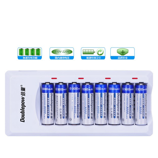 Combo Bộ sạc nhanh đa năng DP-K18 Tặng kèm 8 Pin sạc AAA 1050mAh