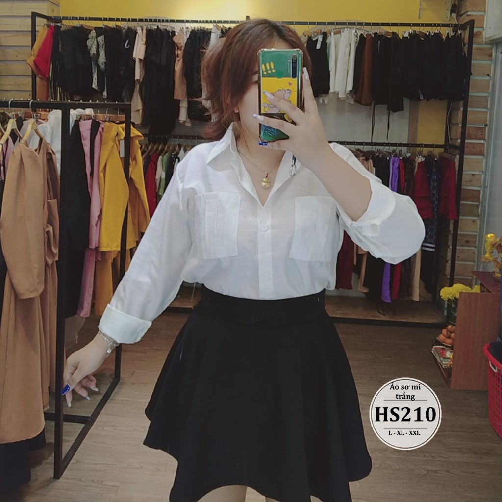 Áo sơ mi nữ bigsize 55-90kg HS210- Áo kiểu chuẩn sơ mi trắng tay dài bigsize - Cho người béo mập - màu trắng - L XL XXL | BigBuy360 - bigbuy360.vn