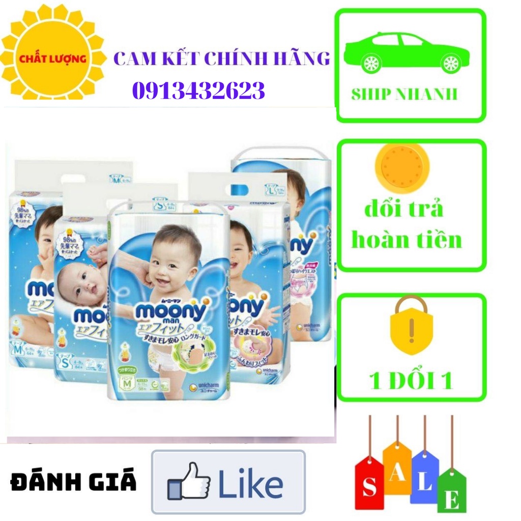 Tã dán/ quần Moony size Newborn/s84/m65/m58/l54/l44boy/l44girl/xl38boy/xl38girl