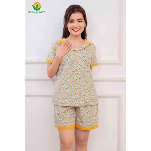 Bộ cotton quần đùi áo cộc tay họa tiết nữ Thời trang gia đình VT - B43.2201
