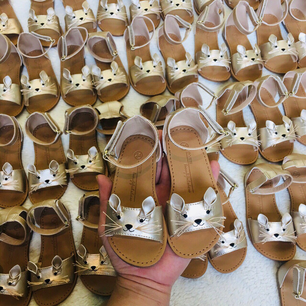 Giày sandal cho bé gái mèo Kitty màu vàng đồng