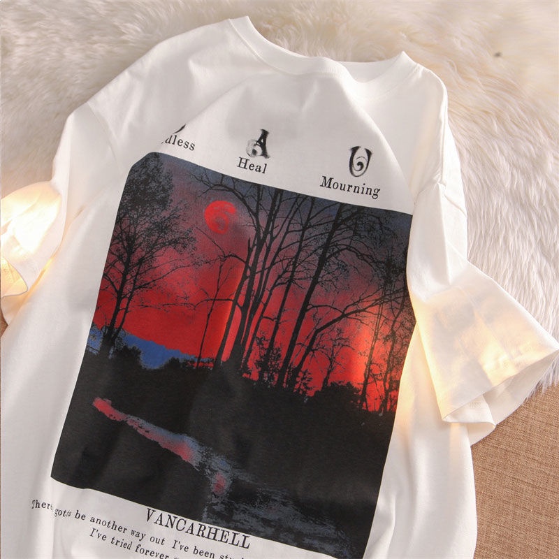 Áo Thun Tay Ngắn Dáng Rộng In Họa Tiết Phong Cách Harajuku Vintage Thời Trang Mùa Hè Cho Nam Và Nữ