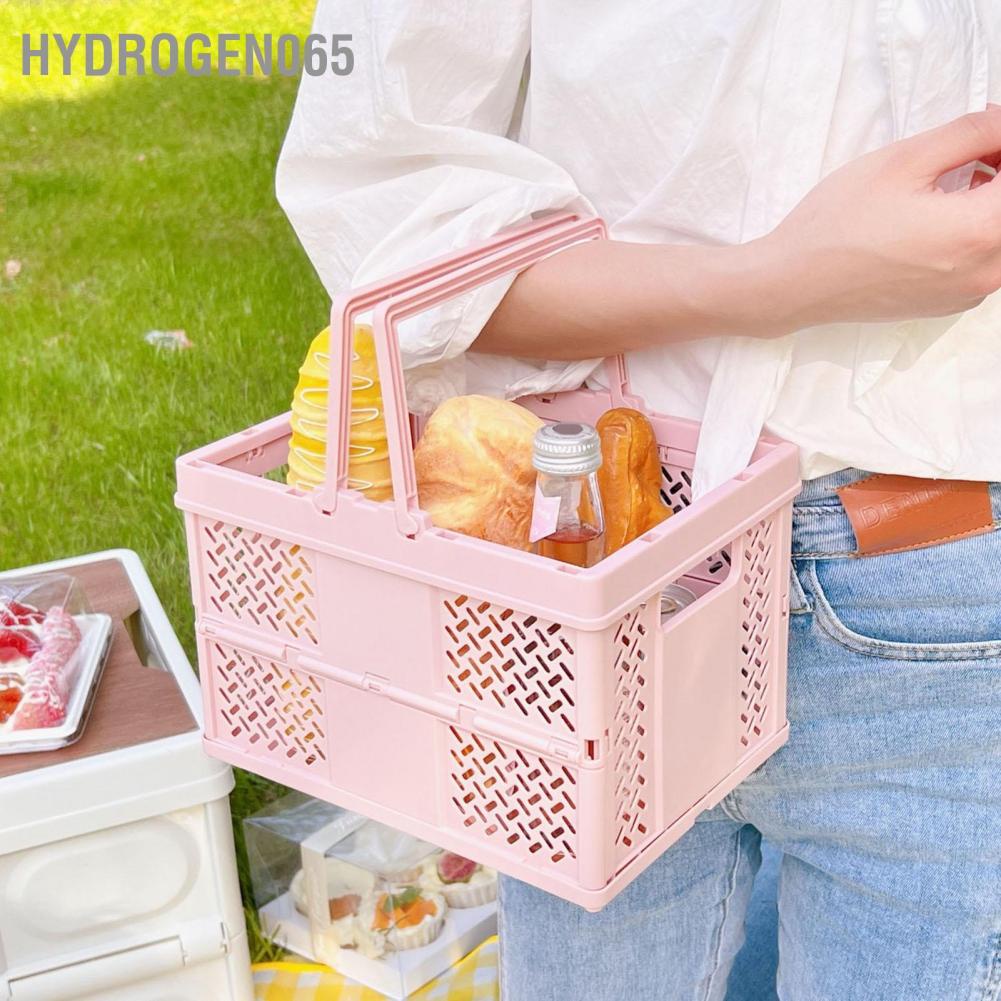 Gấp giỏ dã ngoại Hộp lưu trữ có thể xếp chồng lên nhau Giỏ mua sắm hàng tạp hóa bằng nhựa tay cầm Hydrogen065