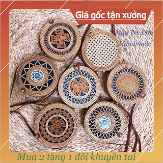 Túi Mây Tre Đan , Mặt Hoa Nhiều Loại , Kích Thước 20x8cm