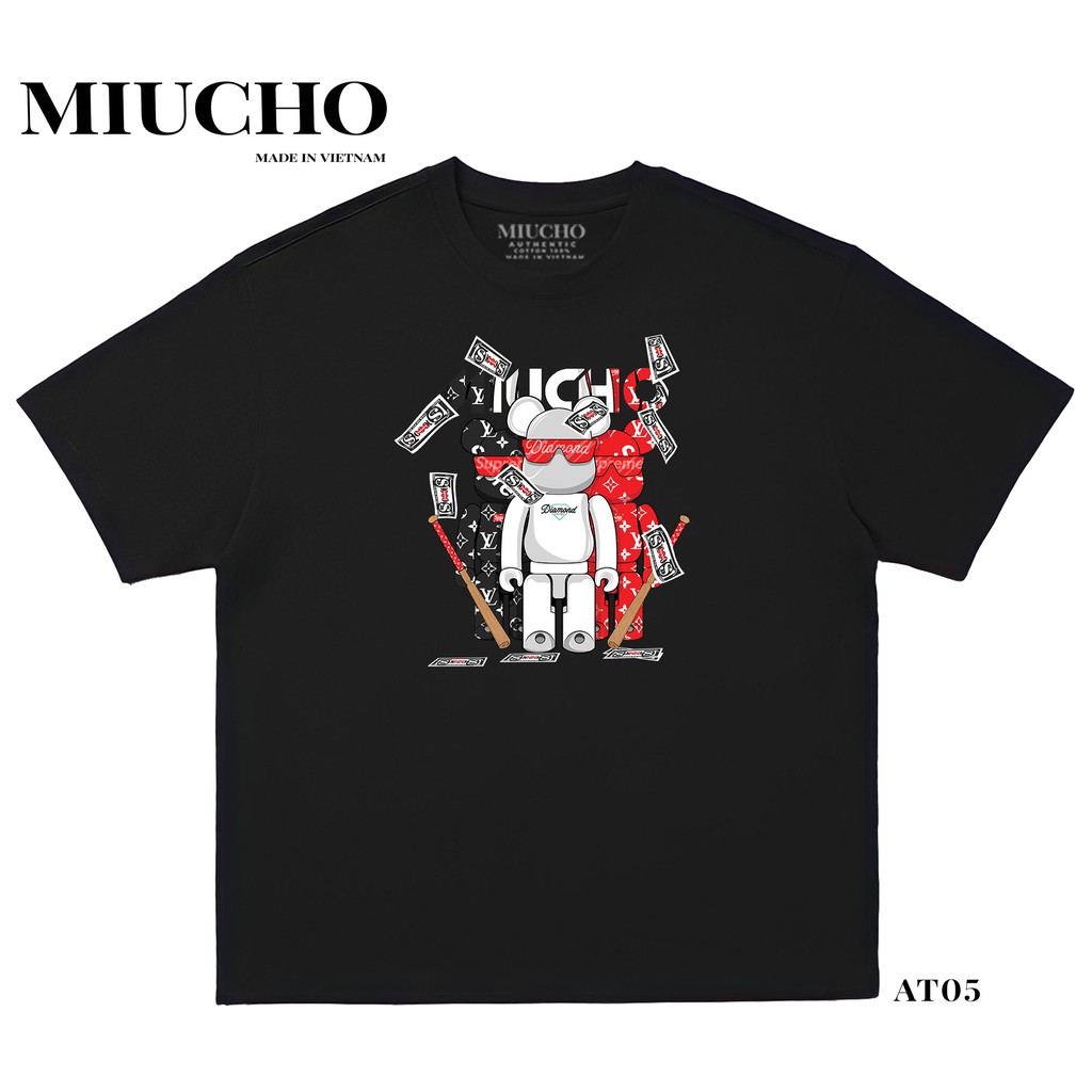 Áo phông bearbrick nữ form rộng tay lỡ unisex, áo thun bearbrick nữ form rộng tay lỡ unisex cotton AT005 Miucho in logo