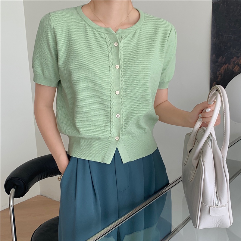 Áo Cardigan Dệt Kim Ngắn Tay Thiết Kế Đơn Giản 52291