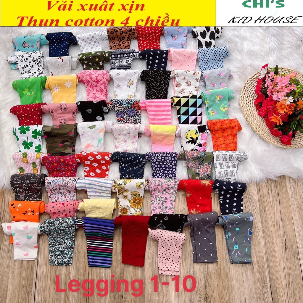 [VẢI XUẤT XỊN] SET 5 QUẦN LEGGING THUN COTTON 4 CHIỀU CHO BÉ GÁI 10-41KG