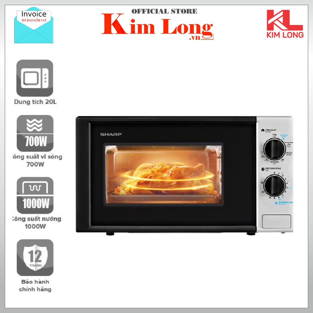 Lò Vi Sóng Sharp 20 Lít R-G225VN-BK 700W - 1000W - Hàng Chính Hãng Bảo Hành 12 Tháng