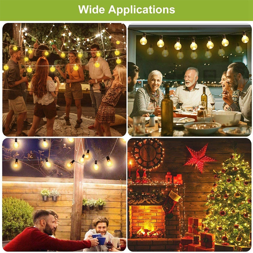 Dây Đèn LED G40 Năng Lượng Mặt Trời Trang Trí Sân Vườn