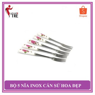 Bộ 5 Thìa,Rĩa Cán Sứ Đẹp