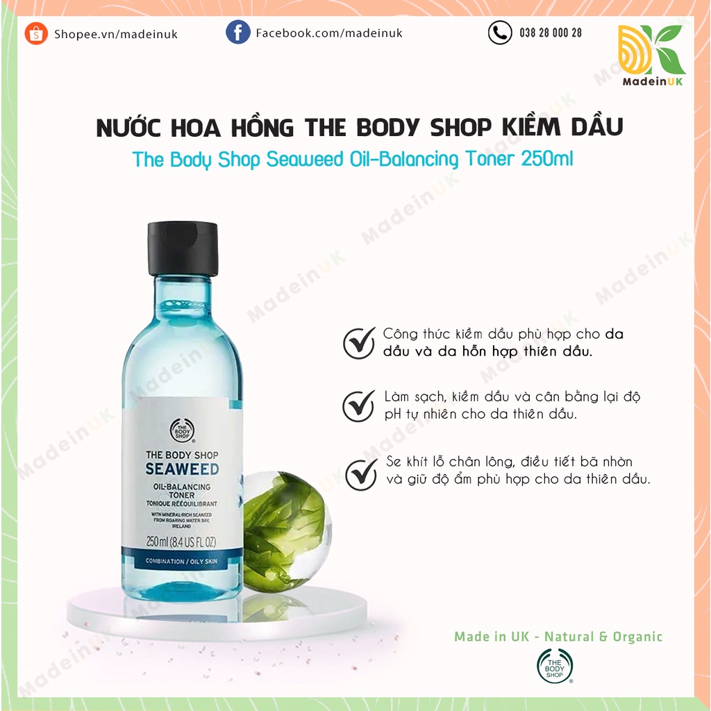 Nước Hoa Hồng Kiềm Dầu The Body Shop Seaweed Oil Balancing Toner 250ml