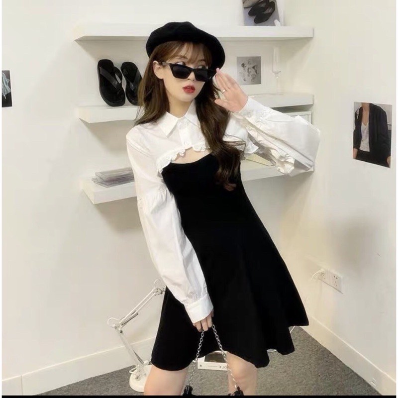 Áo Croptop Khoác Cổ Sơ Mi Tay Dài Độc Lạ Dễ Phối Đồ (Không Kèm Váy) DRACR79