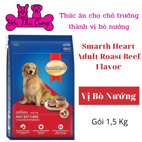 Thức Ăn Cho Chó Hạt Smartheart Adult 1.3kg và 1.5kg Vị Bò Dành Cho Chó Con chó lớn -YÊU THÚ CƯNG