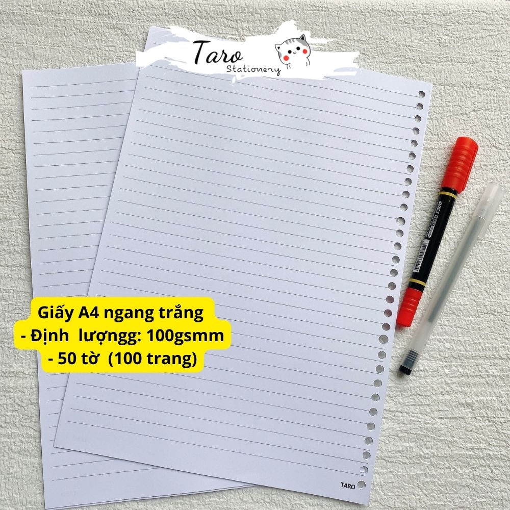 Ruột sổ còng giấy refill 100gsm 20 26 30 lỗ A5 B5 A4 100 trang Taro Stationery