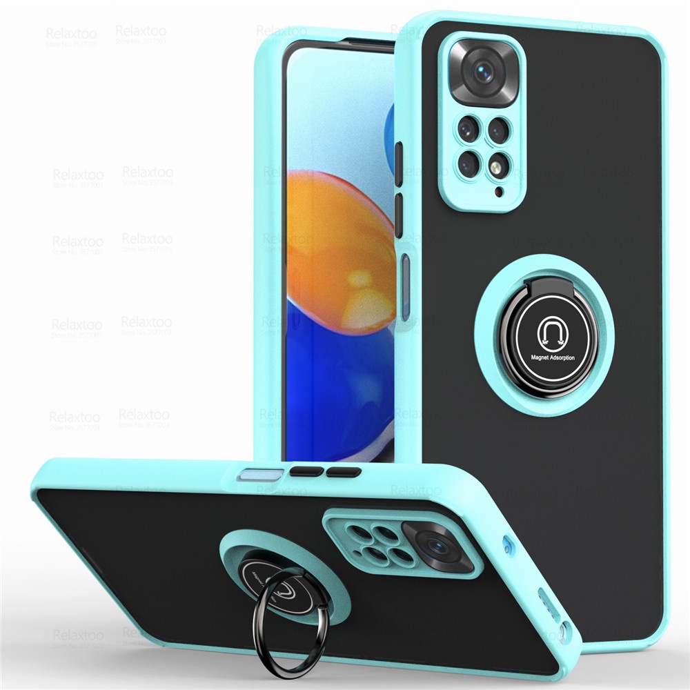 Matte Camera Shockproof Case For Xiaomi Redmi Note 11 Pro 5G Redme Note11 11S 4G 11Pro Plus Car Magnetic Ring Stand Cover Fundas