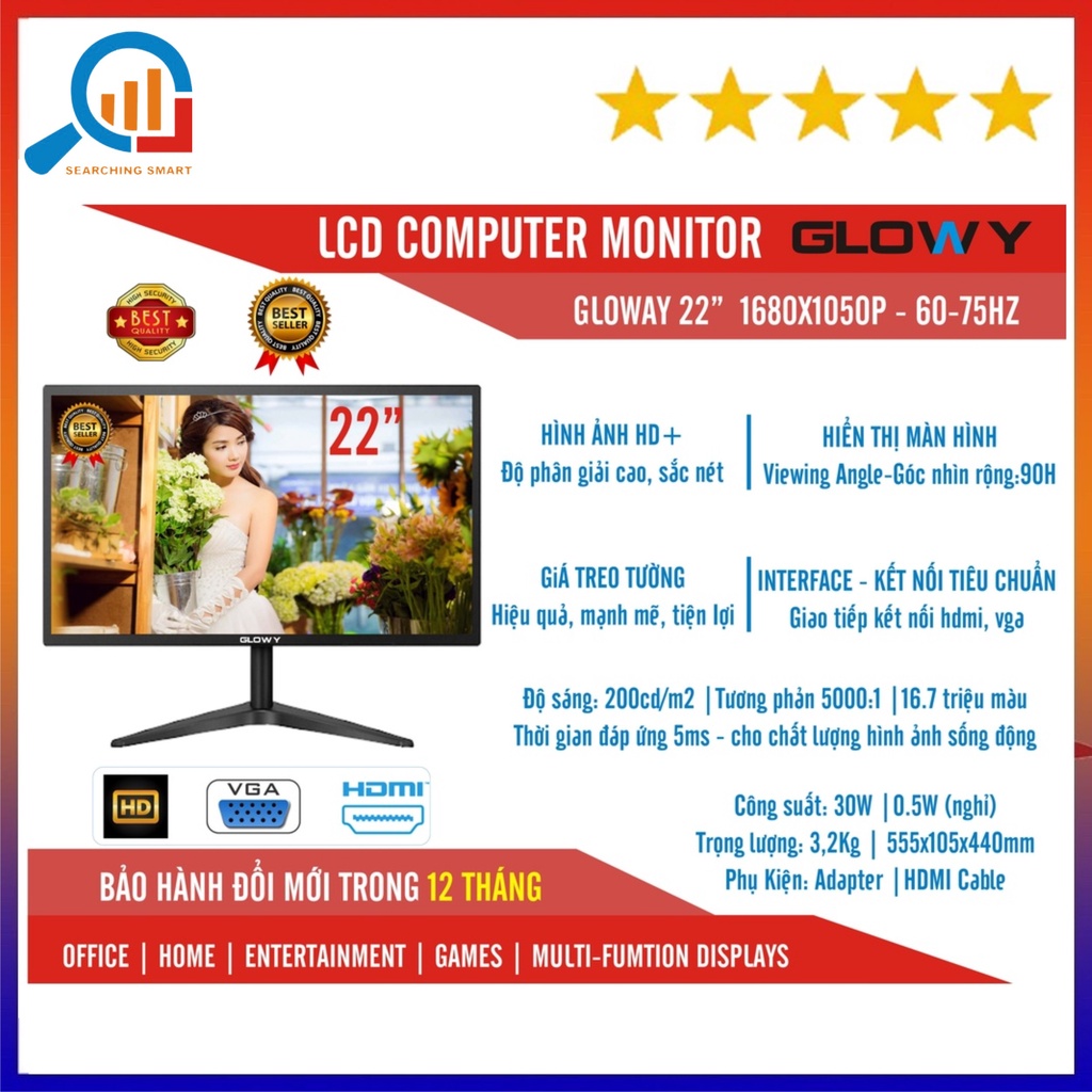 Màn hình chính hãng Gloway 22&quot;. Mới 100%, Bảo hành 2 năm !!!