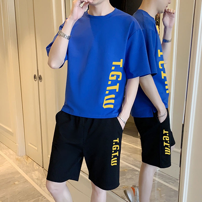 ✧Áo thun nam ngắn tay mùa hè giản dị Bộ đồ thể thao xu hướng phong cách Hàn Quốc đẹp trai với set hàng hiệu sành điệu